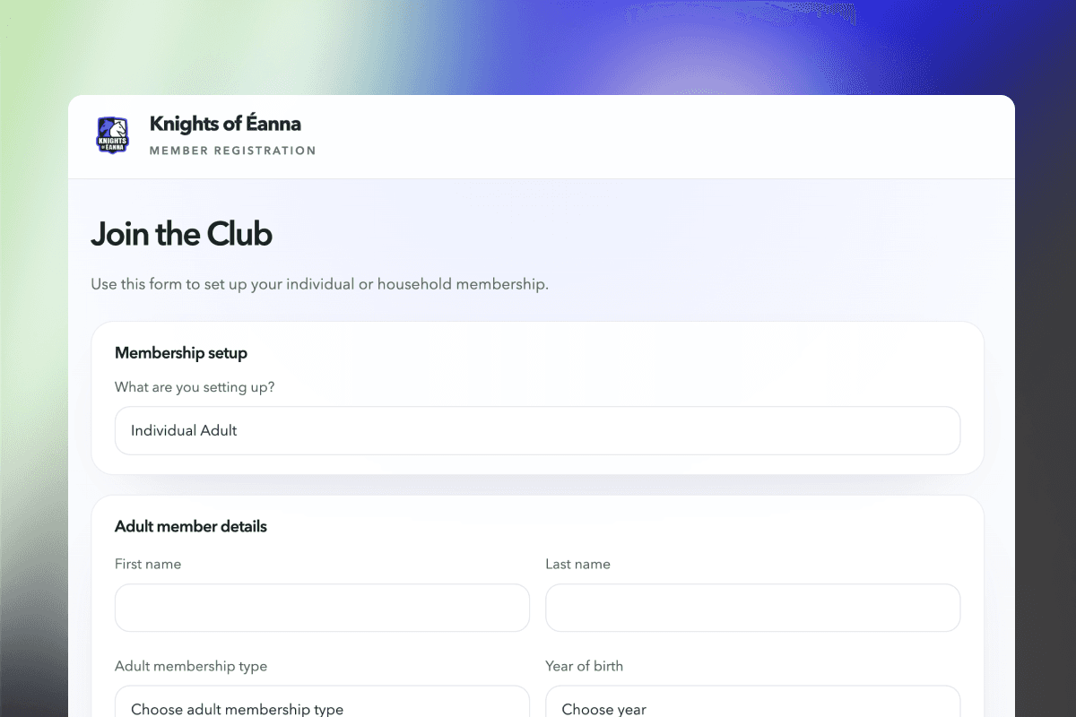 Knights of Éanna online membership flow screenshot