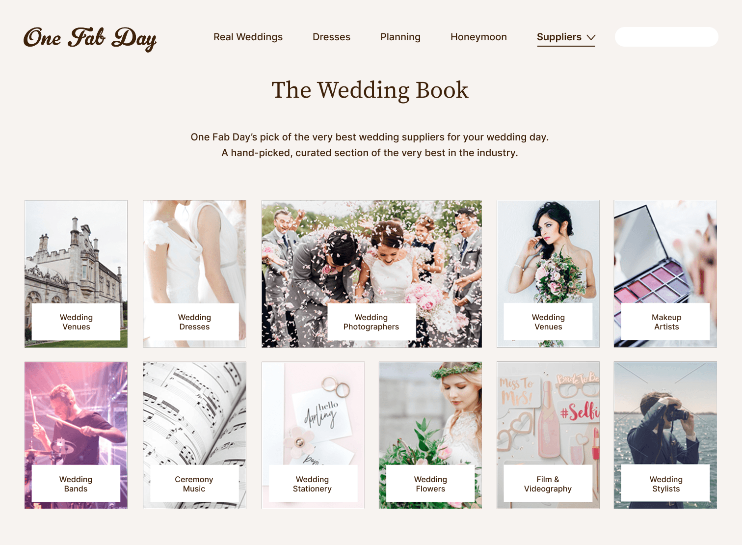 One Fab Day homepage and wedding imagery