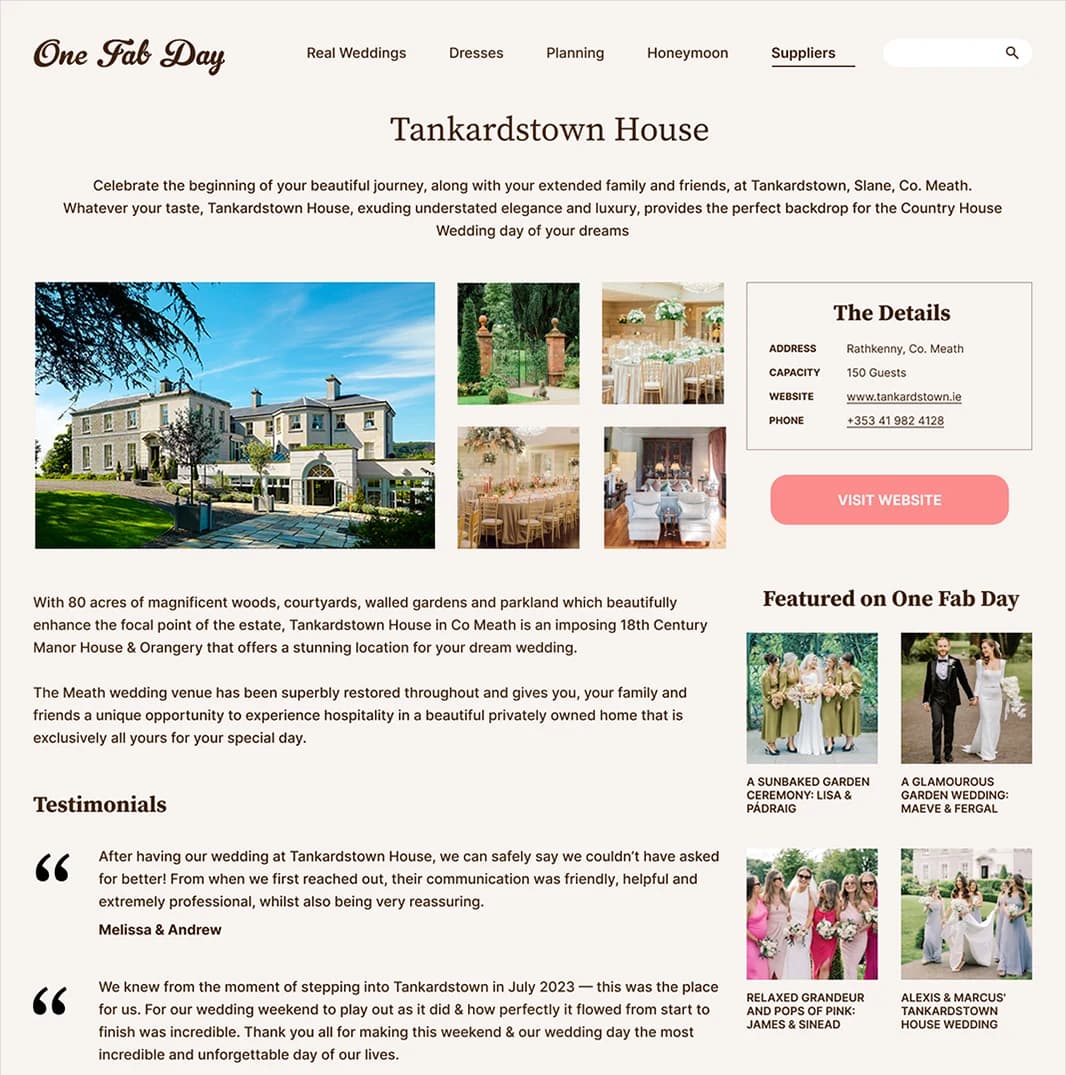 Supplier page design from One Fab Day