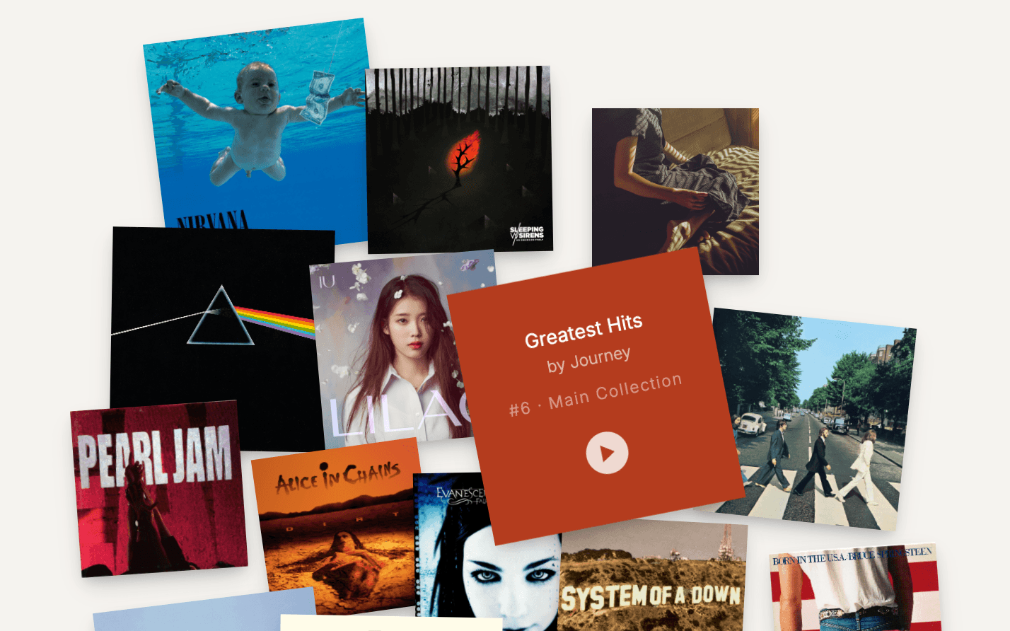 Vinyl Catalog App browsing screens showing artwork-led collection views