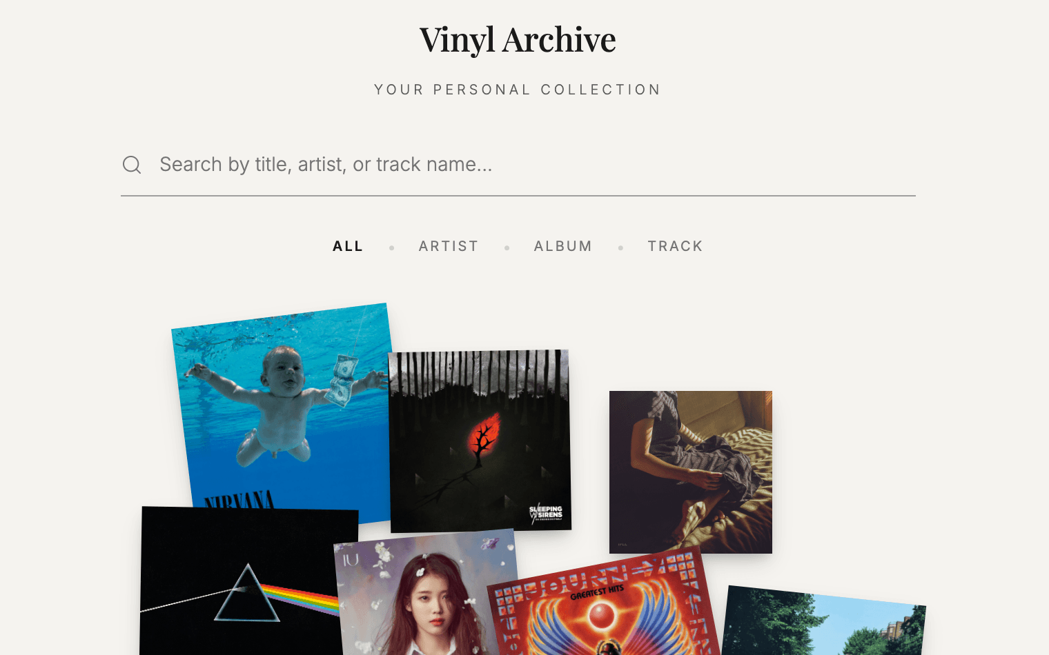 Vinyl Catalog App homepage project image